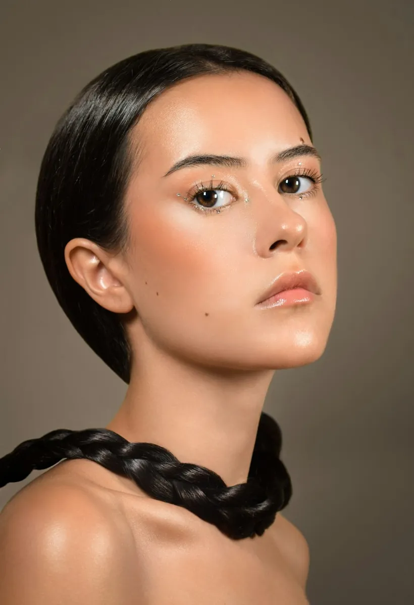 Portret kobiety o gładkiej, rozświetlonej skórze